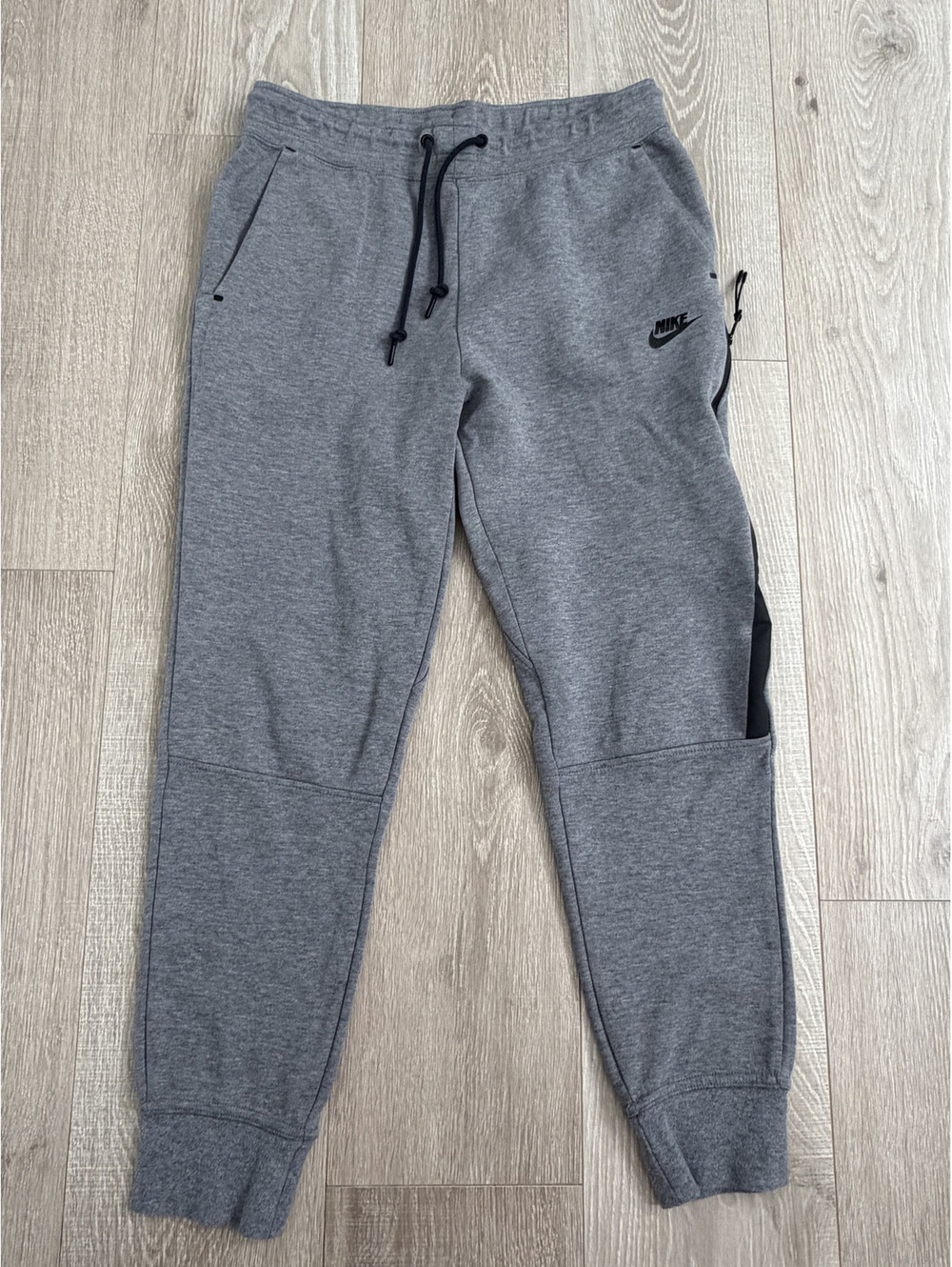 Nike Tech Men's Grey Jogger Sweatpants with Black Side Zip Detail Size M